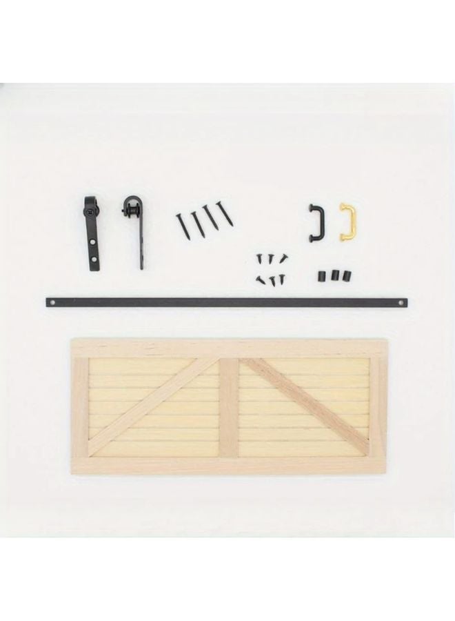 باب حظيرة خشبي مصغر لأثاث بيت الدمى نموذج DIY مع لمسات سوداء ولون خشبي - Image 4